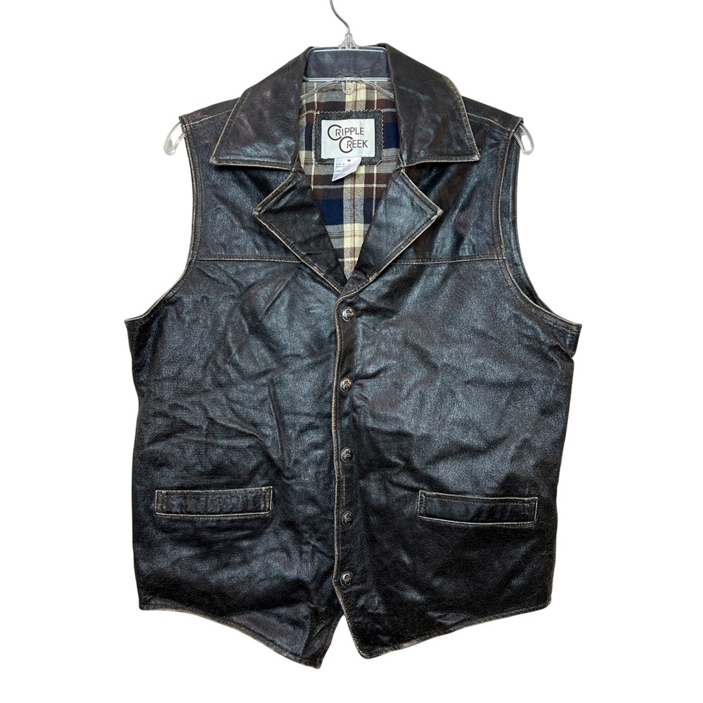 Cripple Creek Leather Vest Mens Medium Brown Distressed Conceal Carry Rugged